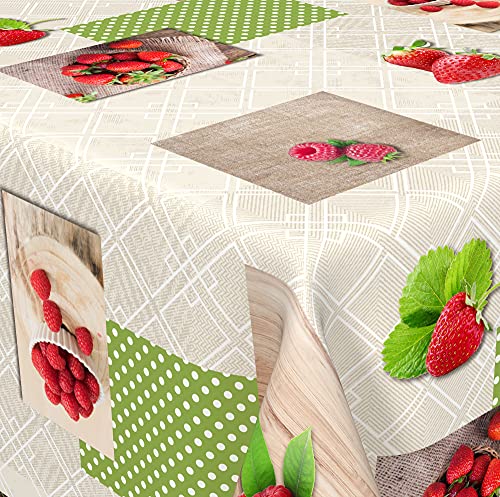 Venilia Wachstuch-Tischdecke mit Aufdruck Strawberry Quadratisch, Tischtuch, Tischwäsche, Wachstischdecke, flüssigkeitsundurchlässig, pflegeleicht, 140 x 140 cm von Venilia