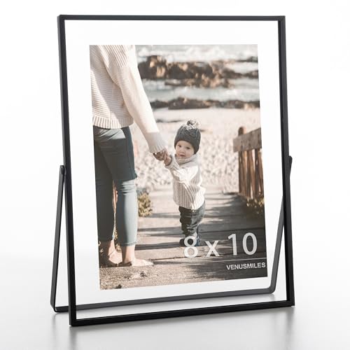 Floating Frame Floating Picture Frames, 20,3 x 25,4 cm, doppelter Echtglas-Metall-Bilderrahmen mit ausziehbarer Staffelei, Ständer für Wand, vertikale Tischdekoration, Zuhause, Büro, Fotogalerie, von Venusmiles