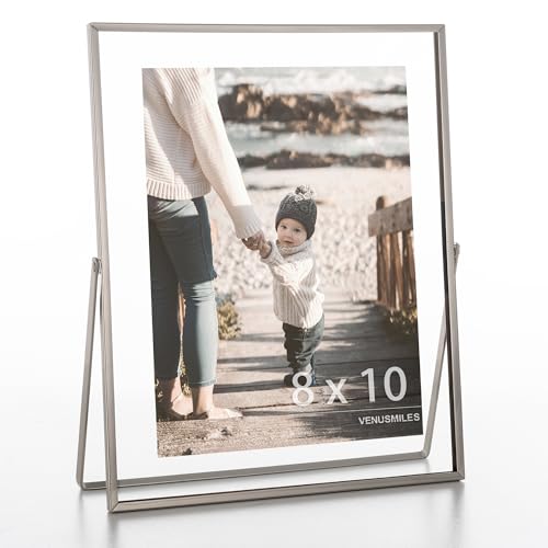 Floating Frame Floating Picture Frames, 20,3 x 25,4 cm, doppelter Echtglas-Metall-Bilderrahmen mit ausziehbarer Staffelei, Ständer für Wand, vertikale Tischdekoration, Zuhause, Büro, Fotogalerie, von Venusmiles