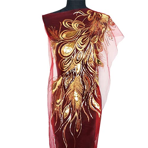 Kleidung Stickerei Applikation Pailletten Phoenix Feder Schwanz Applikation Spitzenbesatz Nähen Patch für Cheongsam Kleid von Vepoty