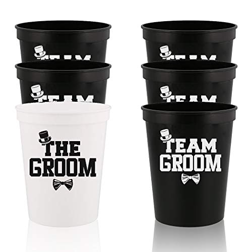 Veracco The Groom and Team Groom – Stadion-Party-Tasse, Dekoration, lustige Junggesellenabschied, Hochzeitsgeschenke, Geschenk für Bräutigam, Trauzeugenantrag (Weiß/Schwarz, 12) von Veracco