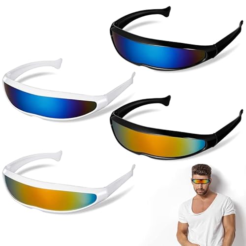 Veraing 4 Stück Futuristisch Zyklop Sonnenbrille, Schnelle Brille Schnelle Rave Brille PartyBrille Lustige Sonnenbrille für Cosplay Schmale Zyklopen Erwachsene Party Wrap Gläser Spiegel von Veraing