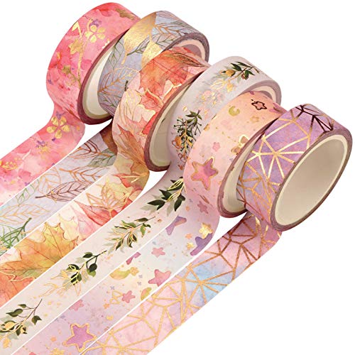 Veraing 6 Rollen Washi Tape, Masking Tape Dekoratives Klebeband Goldene Foliendruck DIY Papier Tape für DIY Bastler, Verschönert Journals, Planer, Karten und Scrapbooking von BYUP