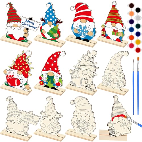 Vercraft 24 Sets zum Ausmalen Ihrer eigenen Weihnachtswichtel, Holzhandwerk für Kinder, Weihnachtswichtel, Tischschilder, Dekoration, unlackiertes Holz, Zwergenausschnitt für Weihnachten, Party, von Vercraft