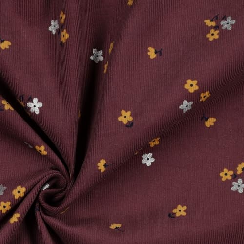 Feincord Babycord GLITTER FLOWERS | mulberry | Ökotex | by Poppy | ab 50 cm | Meterware von Verhees Textiles