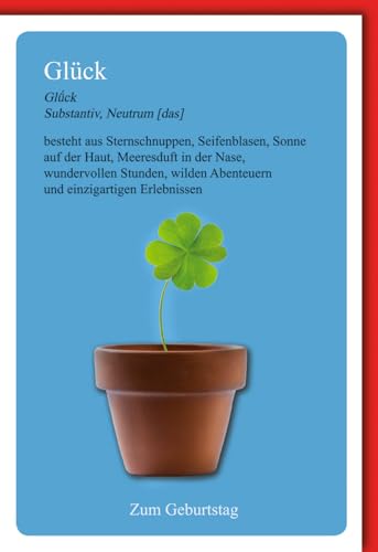 Verlag Dominique Geburtstagskarten Glückwunschkarten Geburtstag Doppelkarte Glück Definition Topf mit Kleeblatt Seifenblasen Sonne Meeresduft Abenteuer einzigartige Erlebnisse mit Umschlag von Verlag Dominique