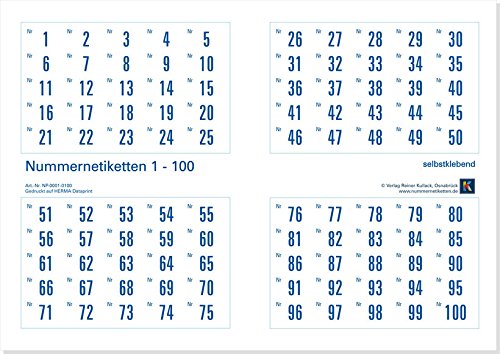 1000er-Set Nummernetiketten selbstklebend aus Papier, Zahlen zum Aufkleben, Nummernlagen in 1000er-Schritten wählbar (Nr. 1-1000) von Verlag Reiner Kullack