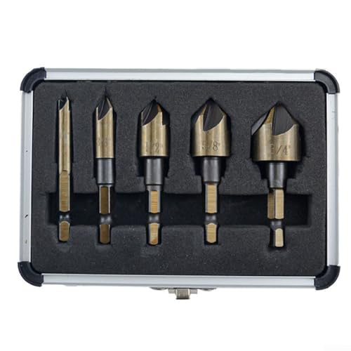 5-teiliges Kegelsenkerbohrer-Set mit Sechskantschaft, Holzbearbeitung, Anfasen, Senkbohrer-Set für Heimwerker, Holz, Metall (Box-Verpackung) von VersaGenius