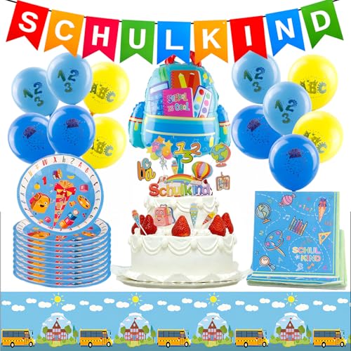 Einschulung Deko Schulanfang Servietten Papier Strohhalme Teller für Schulanfang Party Dekoration Tisch Dekoration Schuleinführung Einschulung Deko von Vertaglaur