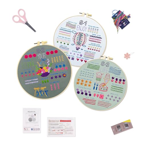 Vertaglaur Stickerei set anfänger,Sticken set erwachsene,embroidery kit Starter Tools Kit mit 2 Stück Kunststoff-Stickrahmen,Farbfäden und Werkzeuge, Kreuzstich Set für DIY Kunst,Handwerk von Vertaglaur