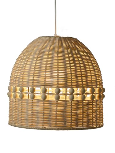 VERTBAUDET Lampenschirm Rattan mit Holzkugeln Beige Gold TU von Vertbaudet