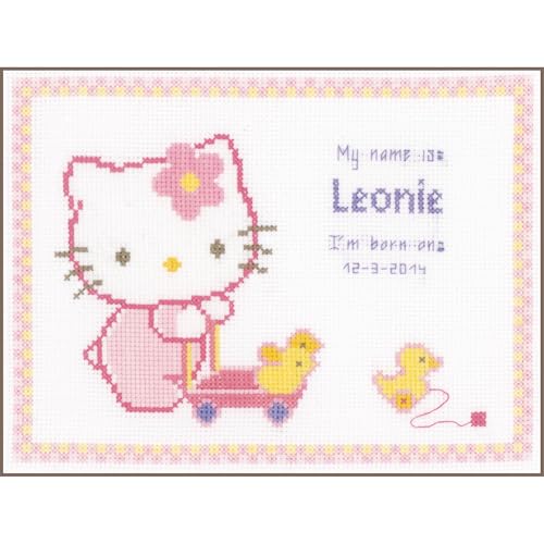 VERVACO Gezählter Kreuzstich Stickpackungen DIY Stickbilder Hello Kitty mit Enten Wanddekoration Handarbeit Set für Erwachsene Kreatives Handwerk ca. 22 x 17 cm Kreuzstichbilder Set Hausdeko von Vervaco