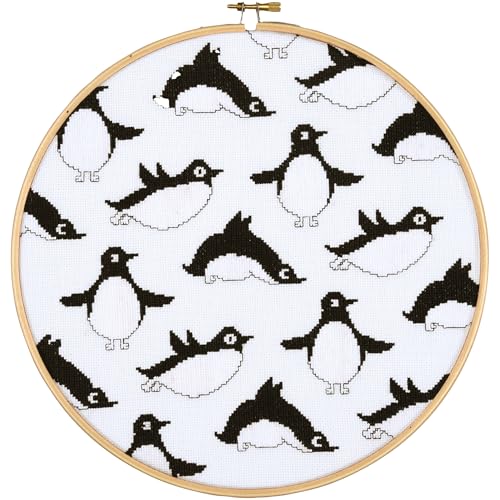 VERVACO Gezählter Kreuzstich Stickpackungen DIY Stickbilder mit Stickrahmen Pinguine Wanddekoration Handarbeit Set für Erwachsene Kreatives Handwerk ca. 24 x 24 cm Kreuzstichbilder Set Hausdeko von Vervaco