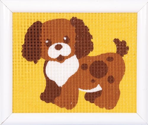 VERVACO Gobelin Stickbilder zum Selbersticken Kinder Hund Kreuzstich Stickpackungen Stickset für Anfänger ca. 16 x 12,5 cm Bastelset Handwerker DIY Sticken Set Kreatives Geschenk von Vervaco