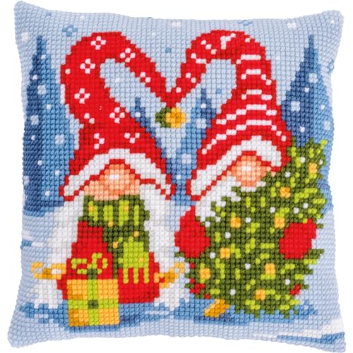 VERVACO Kreuzstich Stickpackungen Kissen Stickerei Set Anfänger Vorgedruckt Weihnachtsgnomen DIY Set Kreativ Set Für Erwachsene Dekoratives Kissen ca. 40 x 40 cm Bastelset Handwerker Haus Dekoration von Vervaco