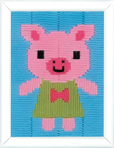 Vervaco Anfängerstickpackung Longstitch Schwein Stickpackung, Stramin, weiß, 12,5 x 16 x 0,3 cm von Vervaco