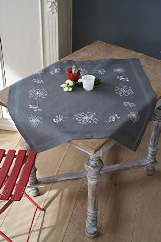 VERVACO Tischdecke Set Erwachsene Vorgedruckt Weiße Blumen & Gräser Stickdecken Vorgezeichnet Decke Sticken Plattstich 80 x 80 cm Kreatives Geschenk Stickpackung, Baumwolle, Multicolor von Vervaco