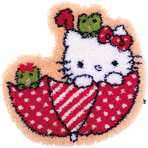 Vervaco Formteppich Im Regenschirm Knüpfteppich mit Knüpfhaken, Baumwolle, Hello Kitty: In The Umbrella, 53 x 55cm von Vervaco