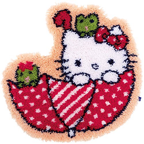 Vervaco Formteppich Im Regenschirm Knüpfteppich mit Knüpfhaken, Baumwolle, Hello Kitty: In The Umbrella, 53 x 55cm von Vervaco