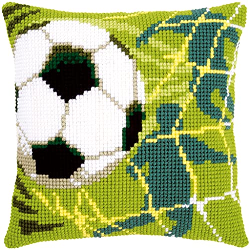 Vervaco Fussball Kreuzstichkissen/Stickkissen vorgedruckt, Baumwolle, Mehrfarbig, 40 x 40 x 0.3 cm von Vervaco