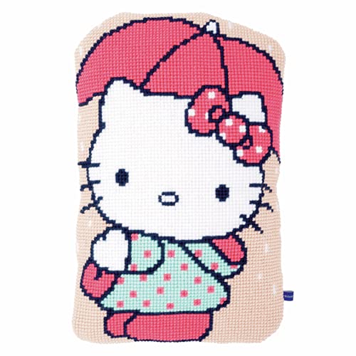 Vervaco Geformtes Schirm Kreuzstichkissen/Stickkissen vorgedruckt, Baumwolle, Hello Kitty: Under Umbrella, 40 x 40cm von Vervaco