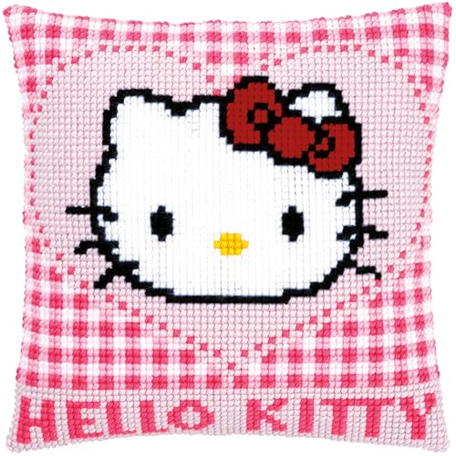 Vervaco Hello Kitty in einem Herz Kreuzstichkissen/Stickkissen vorgedruckt, Baumwolle, Mehrfarbig, 40 x 40 x 0.3 cm von Vervaco