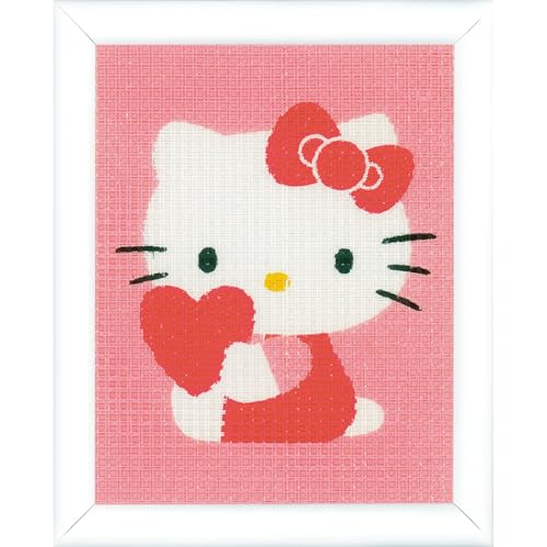 Vervaco Herz Anfänger-Stickpackung vorgezeichnet, Baumwolle, Hello Kitty: with Heart, 12.5 x 16cm von Vervaco