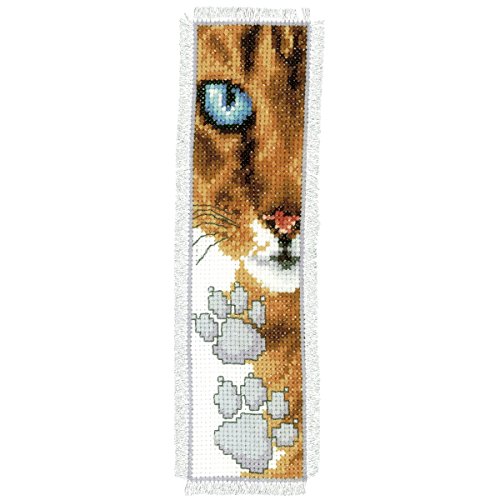 VERVACO Katze DIY Set Erwachsene Sticken Lesen Zubehör Geschenk Stickset für Anfänger Zählmusterpackung-Lesezeichen-Stickpackung im gezählten Kreuzstich, Baumwolle, Multicolor, ca. 6 x 20 cm von Vervaco