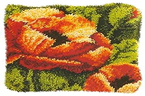 VERVACO Knüpfkissen Set Deko Kissenbezug Knüpfset für Anfänger ORANGE Blume Basteln Erwachsene Kreativ DIY Handarbeit Kissen zum Selber Knüpfe ca. 40 x 40 cm Latch Hook Kit Knüpfhaken Set Kissen von Vervaco