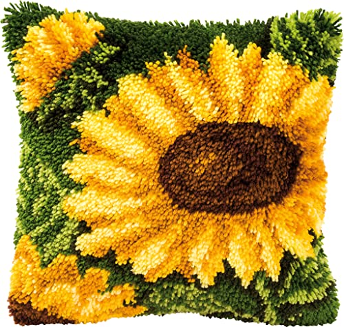 VERVACO Knüpfkissen Set Deko Kissenbezug Knüpfset für Anfänger Sonnenblume Basteln Erwachsene Kreativ DIY Handarbeit Kissen zum Selber Knüpfe ca. 40 x 40 cm Latch Hook Kit Knüpfhaken Set Kissen von Vervaco