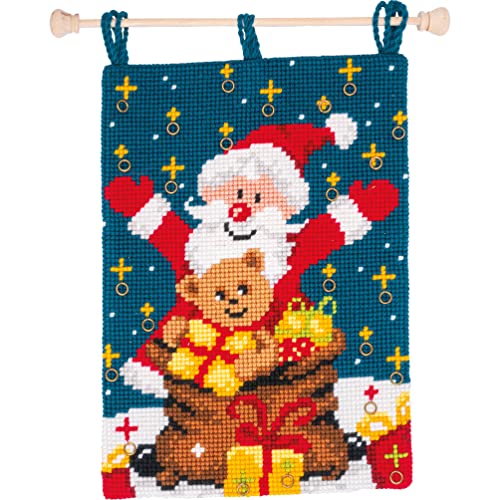 Vervaco Kreuzstich Stickpackungen, Bild Wanddeko im Kreuzstich Set vorgedruckt mit Stickbild auf 100% Baumwoll Stoff und Stickgarn, Stickvorlagen 40 x 53 cm mit Anleitung, Weihnachtsmann, von Vervaco