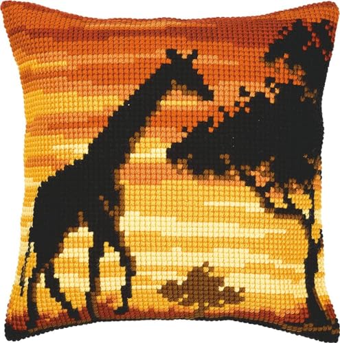 VERVACO Kreuzstich Stickpackungen Kissen Stickerei Set Anfänger Vorgedruckt Giraffe DIY Set Kreativ Set Für Erwachsene Dekoratives Kissen ca. 40 x 40 cm Bastelset Handwerker Haus Dekoration von Vervaco