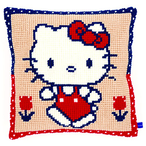 Vervaco Kreuzstichkissen Hello Kitty beim Spaziergang, Baumwolle, Mehrfarbig, 40 x 40 x 0.3 cm von Vervaco