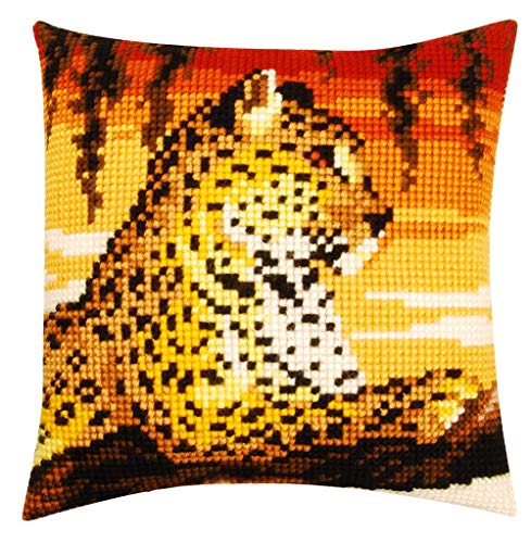 Vervaco Kreuzstichkissen Leopard Kreuzstichpackung, Stramin, Weiß, 40 x 40 x 0,3 cm von Vervaco