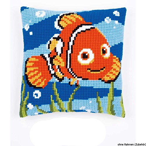 Vervaco Kreuzstichkissen Nemo Kreuzstickpackung vorgedruckt, Stramin, weiß, 40 x 40 x 0,3 cm von Vervaco