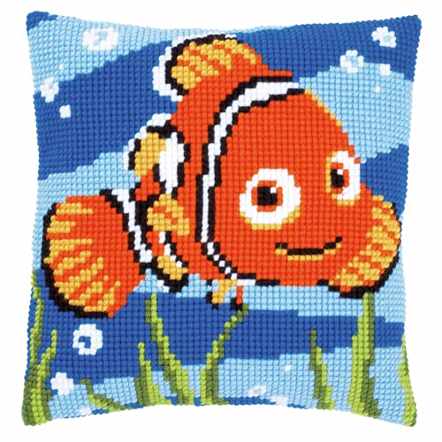 Vervaco Kreuzstichkissen Nemo Kreuzstickpackung vorgedruckt, Stramin, weiß, 40 x 40 x 0,3 cm von Vervaco