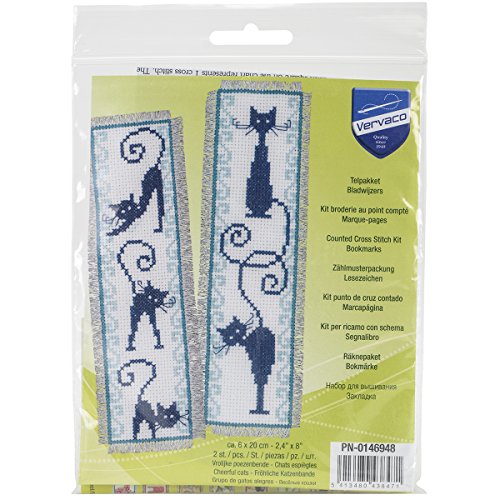 Vervaco Lesezeichen Fröhliche Katzenbande, 2er Set Zählmusterpackung, Baumwolle, Mehrfarbig, 6 x 20 x 0,3 cm, 2-Einheiten von Vervaco