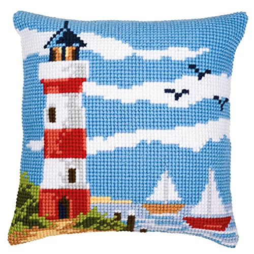 Vervaco Lighthouse Scene Cross Stitch Cushion Kreuzstichkissen/Stickkissen inklusive Material, Kunststoff, Mehrfarbig, S von Vervaco