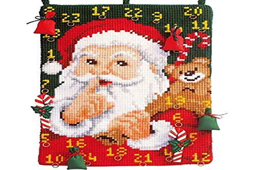 Vervaco Santa Advent Calendar Wandbehang Kreuzstich, Baumwolle Polyester, Multi von Vervaco