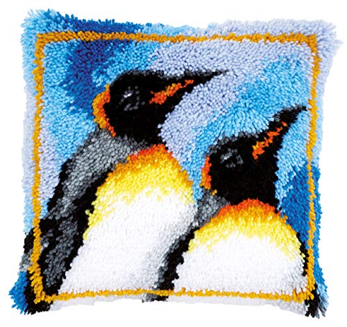 Vervaco PN-0147953 Knüpfkissen 2 Pinguins Knüpfpackung, Baumwolle, mehrfarbig, 40 x 40 cm / 16" x 16" von Vervaco