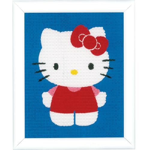 VERVACO Gobelin Stickbilder zum Selbersticken Kinder Hello Kitty Kreuzstich Stickpackungen Stickset für Anfänger ca. 12,5 x 16 cm Bastelset Handwerker DIY Sticken Set Kreatives Geschenk von Vervaco