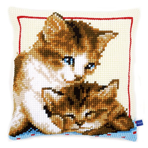 VERVACO Kreuzstich Stickpackungen Kissen Stickerei Set Anfänger Vorgedruckt Spielende Katzen DIY Set Kreativ Set Für Erwachsene Dekoratives Kissen ca. 40 x 40 cm Bastelset Handwerker Haus Dekoration von Vervaco