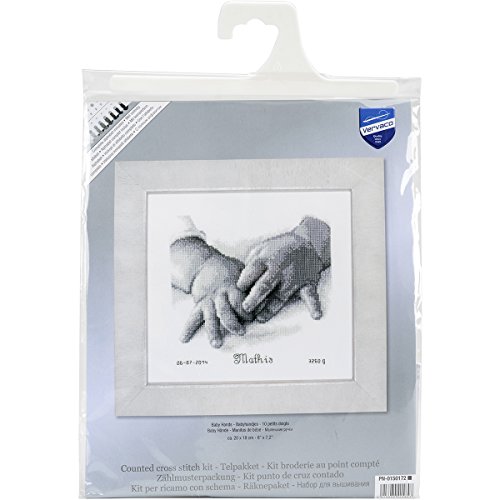 VERVACO Gezählter Kreuzstich Stickpackungen Stickset Baby Geburt Baby Hände Wanddekoration Handarbeit Set für Erwachsene Kreatives Handwerk ca. 20 x 18 cm Geburt Geschenk Hausdeko von Vervaco