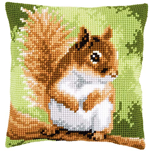 Vervaco PN-0157491 Kreuzstichkissen Eichhörnchen Kreuzstichset, Baumwolle, mehrfarbig, 40 x 40 cm / 16" x 16" von Vervaco