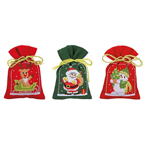 Vervaco PN-0172635 Weihnachten 3er Set Kräutertütchen Stickset Zählmuster, Baumwolle, mehrfarbig, ca. 8 x 12 cm / 3,2" x 4,8" von Vervaco