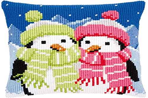 Vervaco Pinguine mit Schal Kreuzstichkissen/Stickkissen vorgedruckt, Baumwolle, Penguins with Scarf, 40 x 40cm von Vervaco