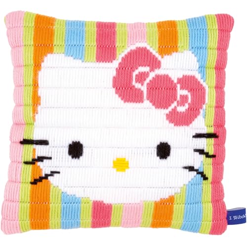 Vervaco Spannstich Stickkissen Hello Kitty Gestreift, Baumwolle, Mehrfarbig, 25 x 25 x 0.3 cm von Vervaco