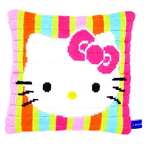 Vervaco Spannstich Stickkissen Hello Kitty Gestreift, Baumwolle, Mehrfarbig, 25 x 25 x 0.3 cm von Vervaco