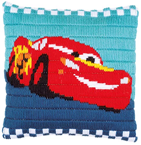 Vervaco Spannstichkissen Disney Cars, Stickbild vorgezeichnet Spannstichpackung, vorbezeichnet, Baumwolle, Mehrfarbig, 25 x 25 x 0,3 cm von Vervaco