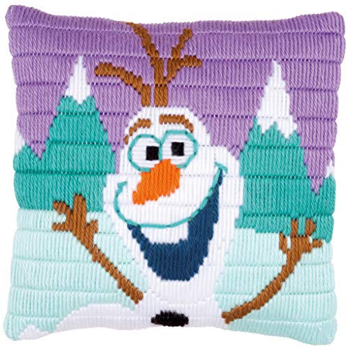 Vervaco Spannstichkissen Disney Olaf, Stickbild vorgezeichnet Spannstichpackung, vorbezeichnet, Baumwolle, Mehrfarbig, 25 x 25 x 0,3 cm von Vervaco